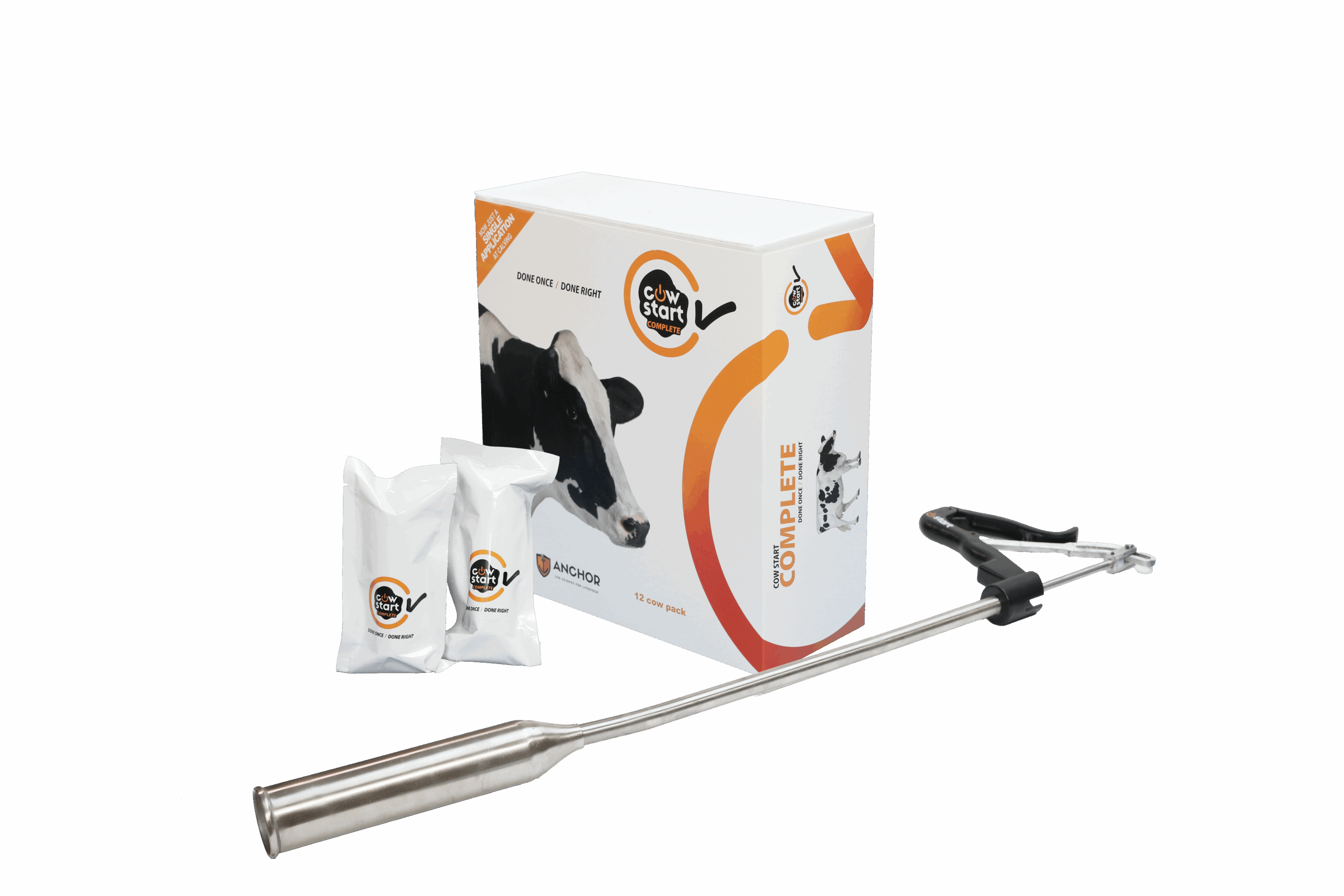 Cow Start Product Shoot April 2025 - Black Gun with Box and 2 Foil Packs
